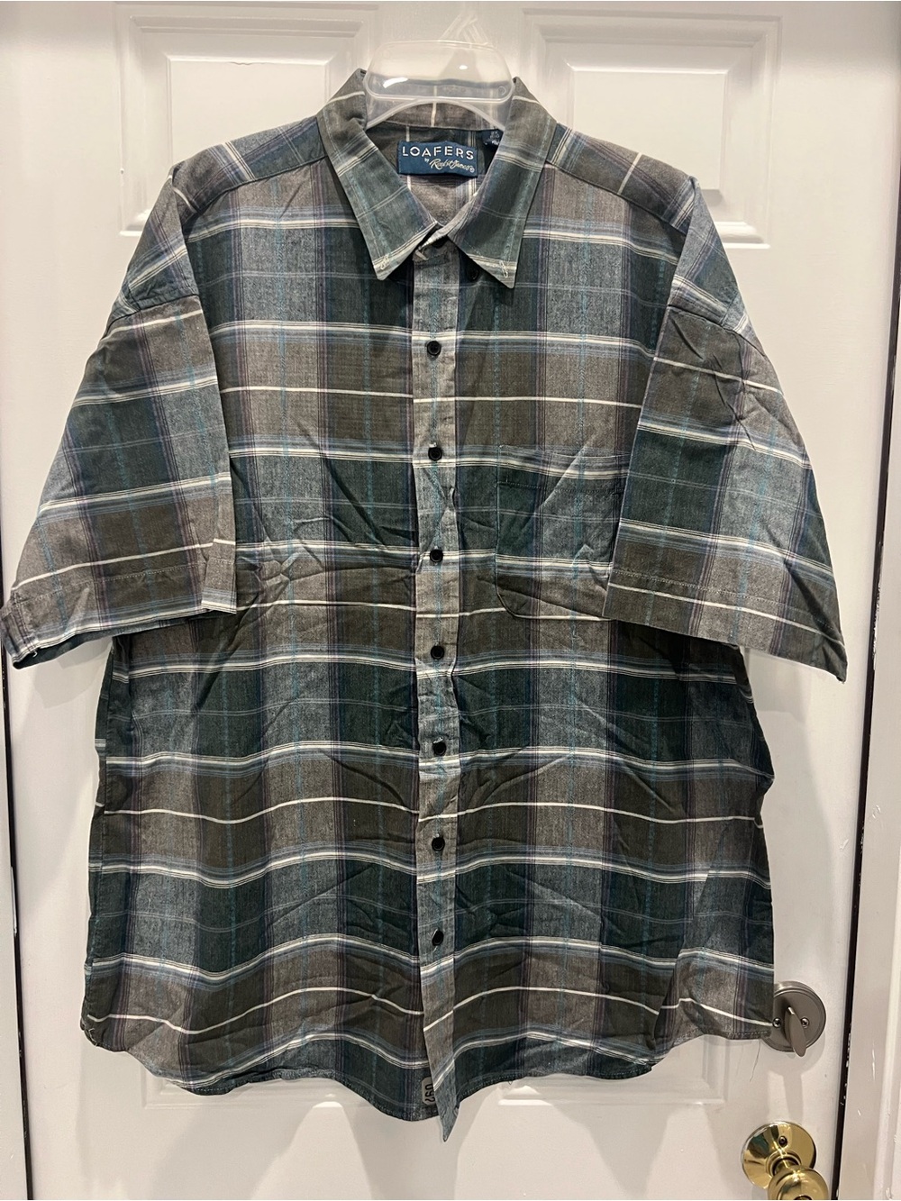 Loafers Plaid Button-up Shirt Size 2X Big Men's Short Sleeve 100% Cotton #916
